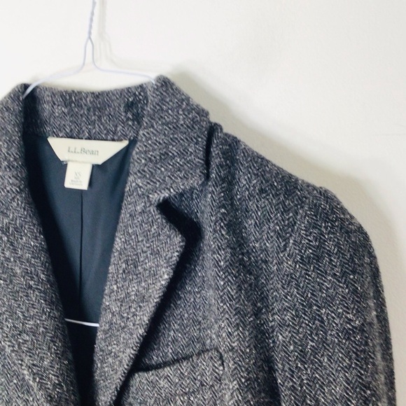 LL Bean tweed wool blazer xs black grey women classic career modest feminine - Picture 2 of 9